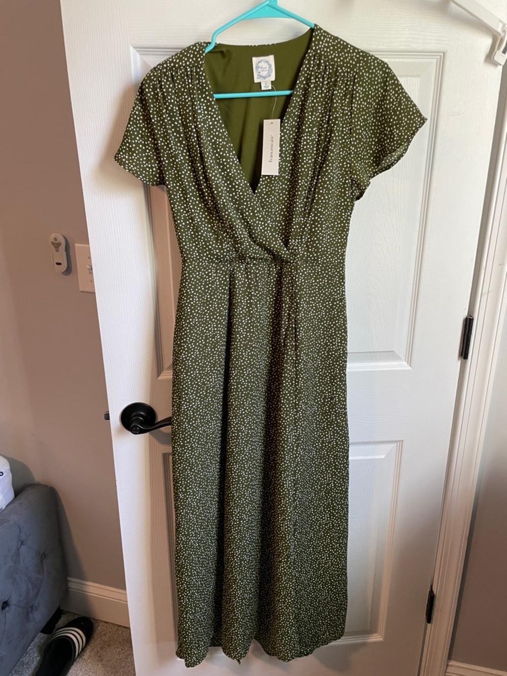 Francesca's Olive Green Polka Dot Maxi Dress